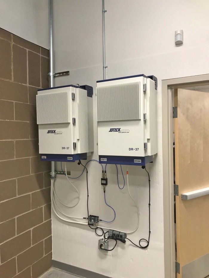 Some wireless service providers typically request a dedicated repeater for industrial deployments. JDTECK's Quad Band Digital Repeater allows a DAS to be configured that supports this request. This can be paired with another repeater that supports the rest of carriers that are fine with shared resources. Each repeater is programmed to support a specific set of channels so there is no interference.  