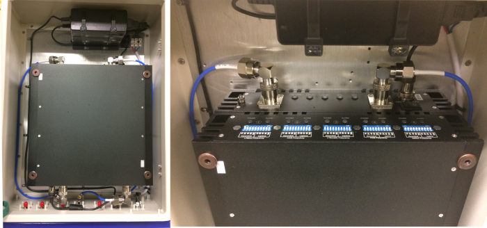 Customized quad band repeater and pre-amp enclosed in IP65 enclosure for O-DAS deployments. All Low PIM cables used. 